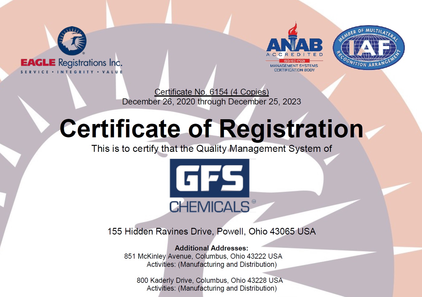 GFS Quality Management System Certification