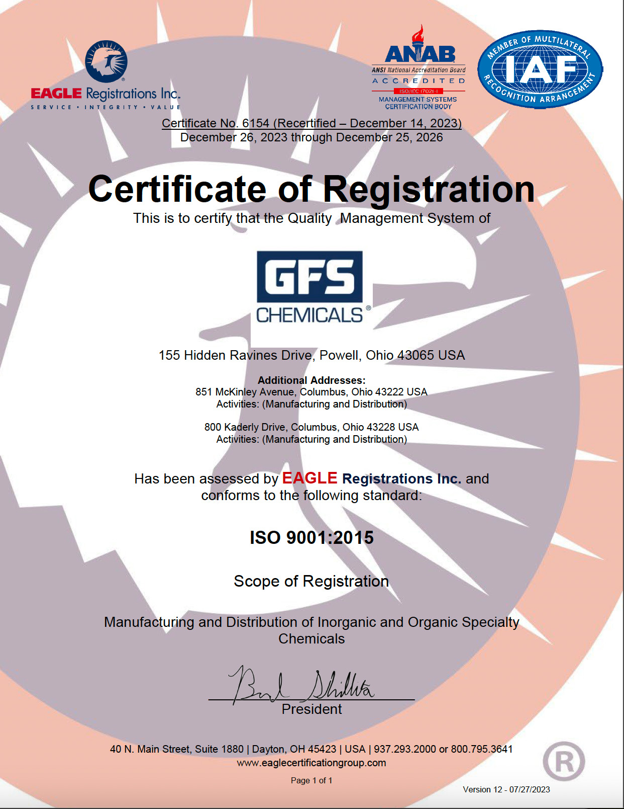 GFS Quality Management System Certification