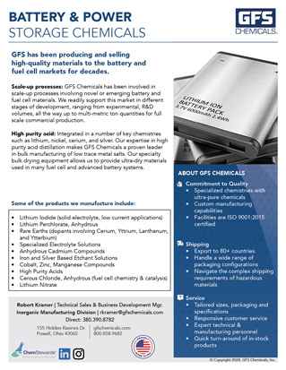 Battery Power and Storage Chemicals Brochure GFS Chemicals